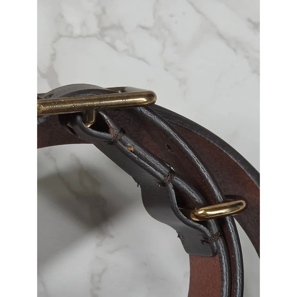 Burberry Mens Dark Brown Leather Belt 44 110 Made in Italy Antique Brass Buckle